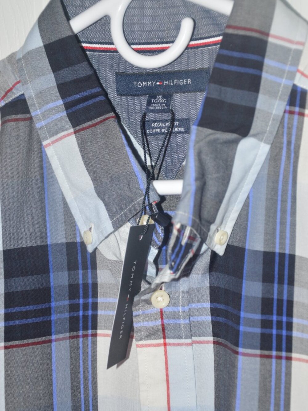 Tommy Hilfiger NWT Men's XL long sleeve Fall Basics blue plaid button up shirt - Picture 4 of 11
